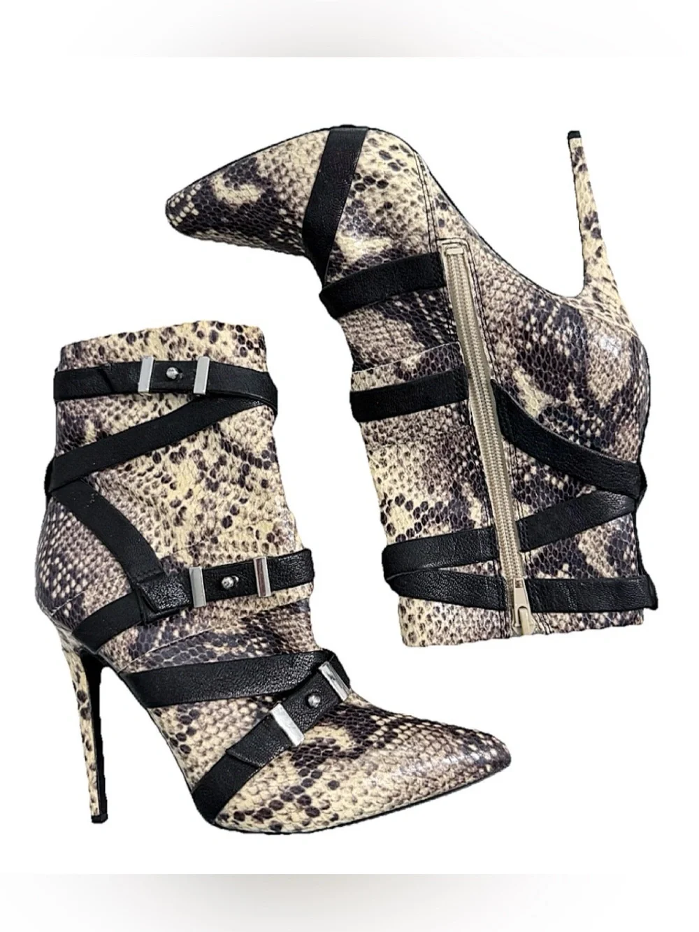 GUESS Paisley 2 Snake Print Ankle Booties Size 6 Pointed Toe Stiletto Heels - Picture 1 of 14